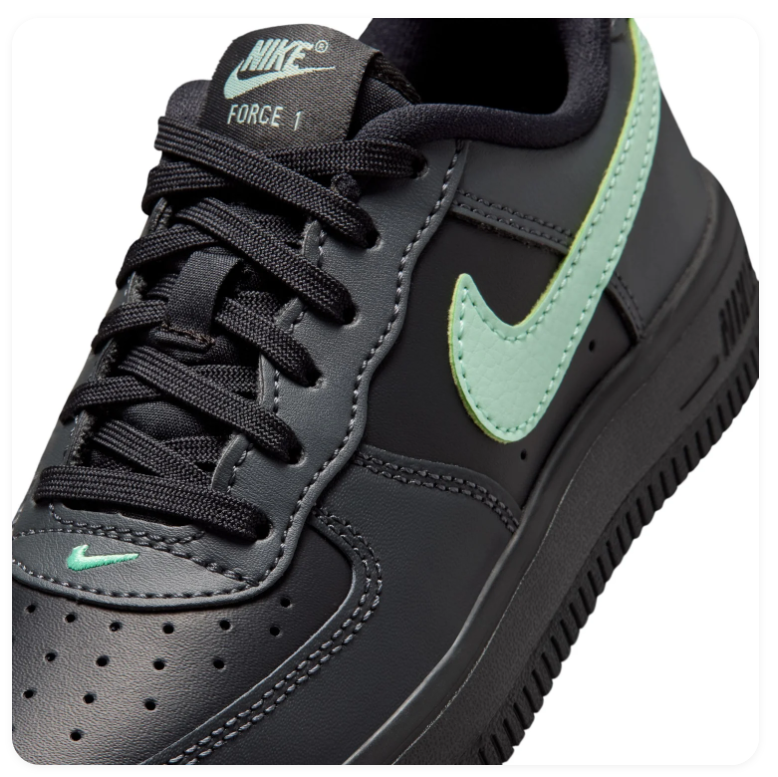 Nike Air Force 1 Black & Mint Green Low-Top Sneakers