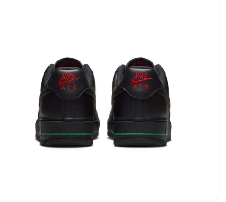 Nike Air Force 1 Black Sneakers with Red Rose & Green Accents