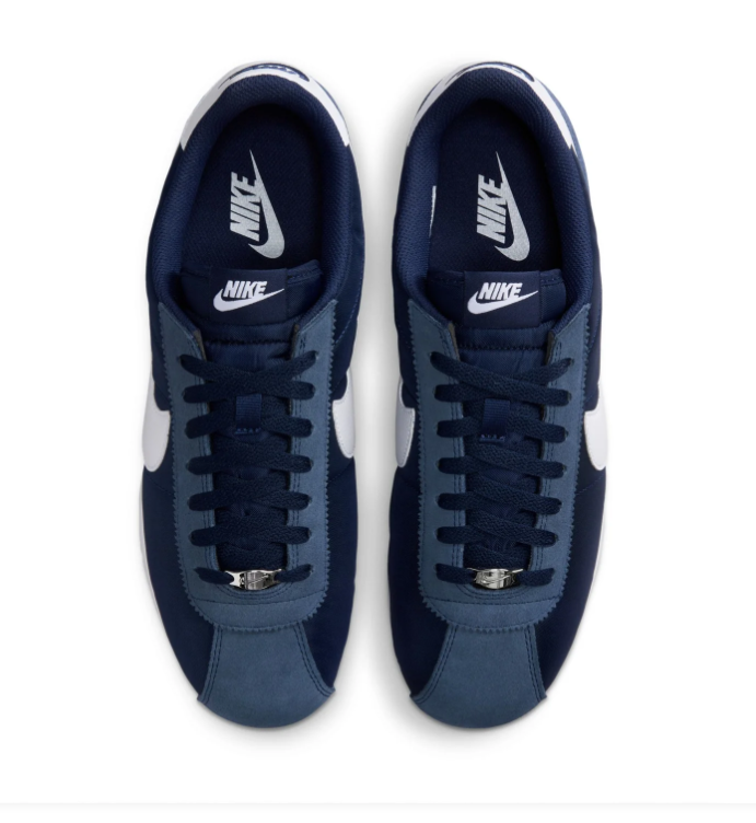 Nike Cortez Navy & White Sneakers with Blue Suede-Like Overlays