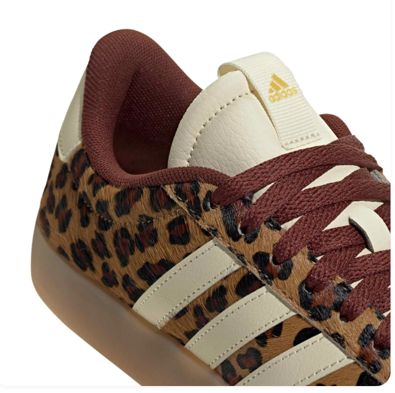 Adidas Leopard-Print Gum-Sole Sneakers with Cream Stripes & Burgundy Laces