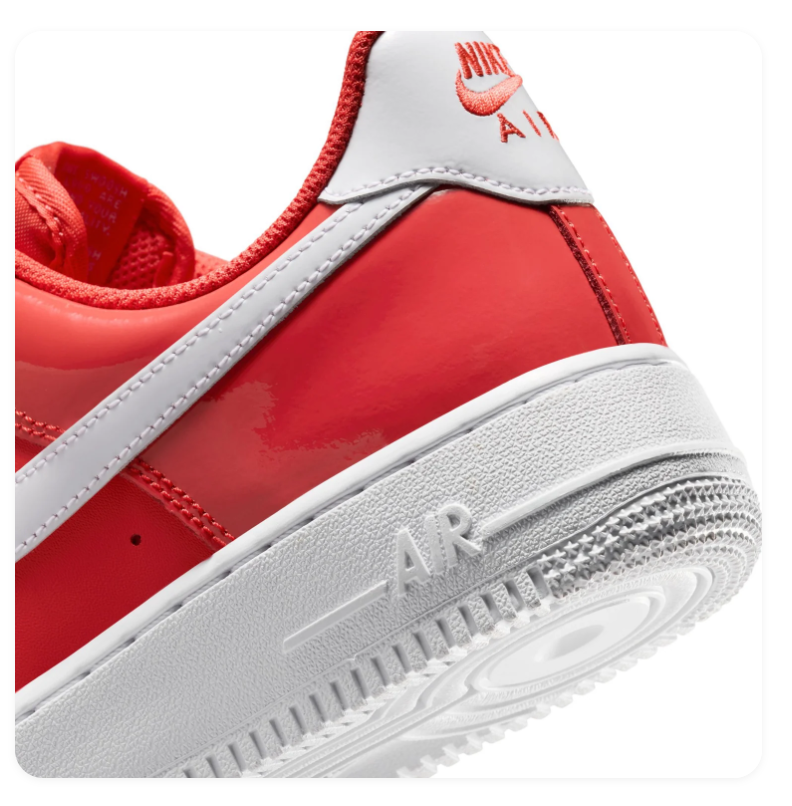 Nike Air Force 1 Red & White Low-Top Sneakers with Glossy Panels