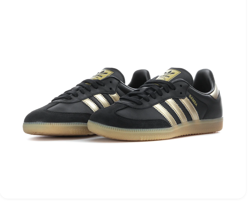 Adidas Samba Black & Metallic Gold Gum-Sole Sneakers