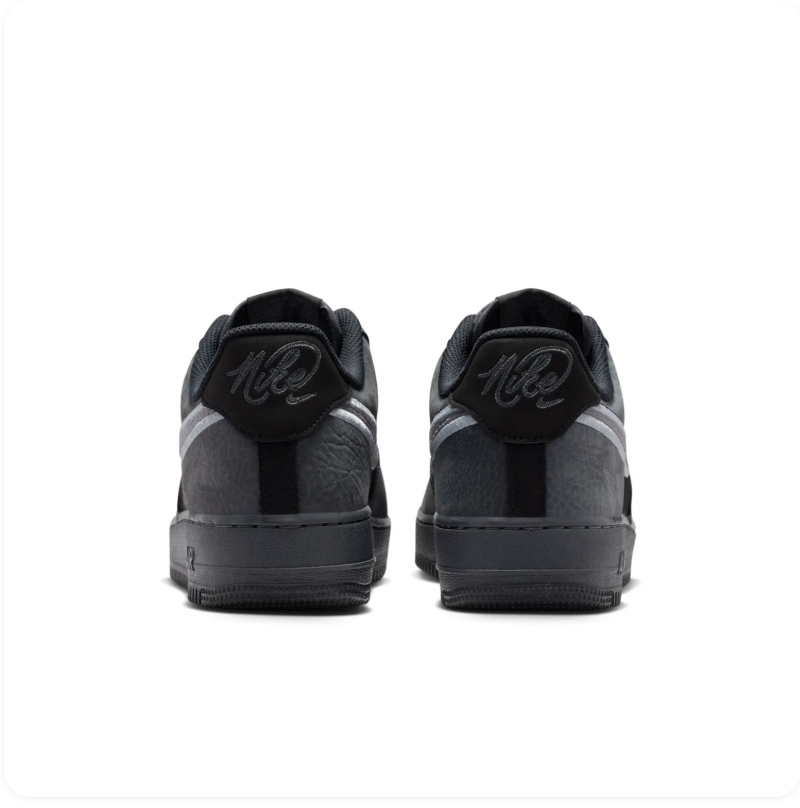 Nike Air Force 1 Black & Charcoal Sneakers with Silver Swoosh
