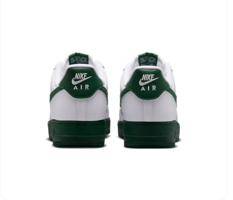 Nike Air Force 1 White & Dark Green Low-Top Sneakers