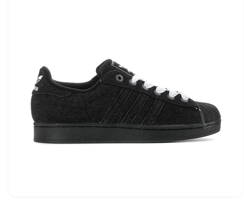 Adidas Superstar Black Textured Shell-Toe Sneakers with White Laces