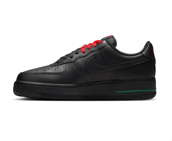 Nike Air Force 1 Black Sneakers with Red Rose & Green Accents