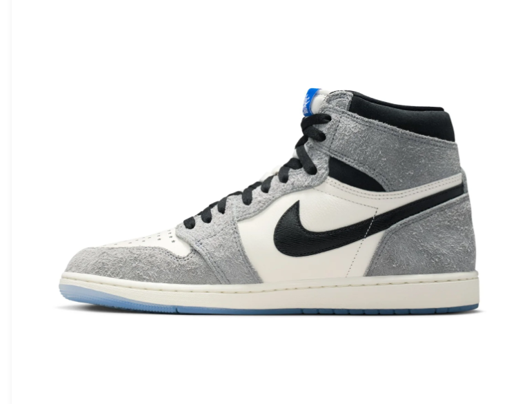 Air Jordan 1 High Grey & White Sneakers with Blue Sole