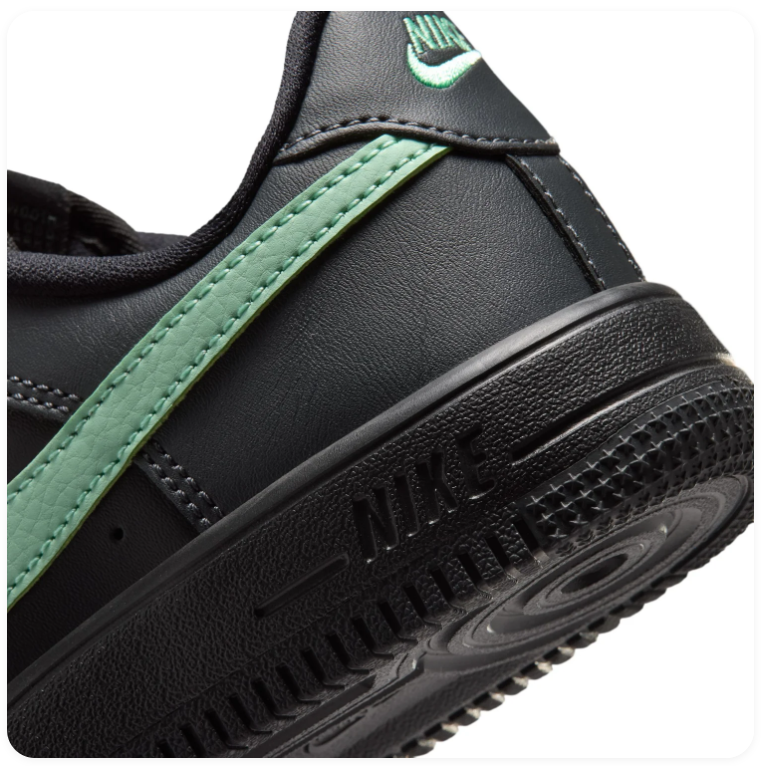 Nike Air Force 1 Black & Mint Green Low-Top Sneakers
