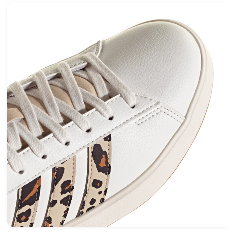 Adidas White Low-Top Sneakers with Leopard-Print Stripes