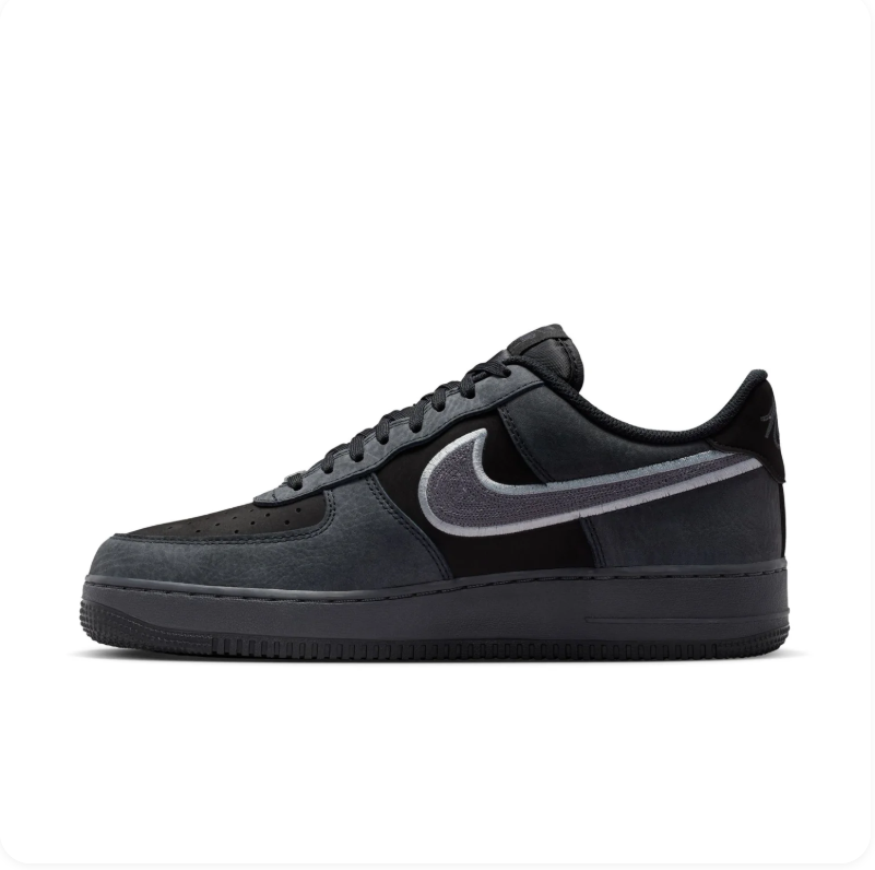Nike Air Force 1 Black & Charcoal Sneakers with Silver Swoosh