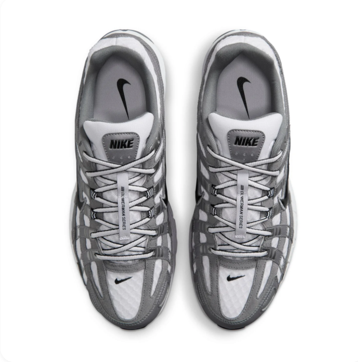 Nike P-6000 Grey & White Mesh Sneakers with Black Swoosh