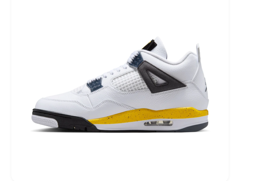 Air Jordan 4 White & Black Sneakers with Yellow Accents
