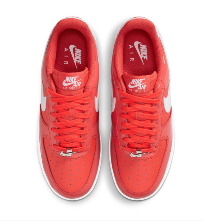 Nike Air Force 1 Red & White Low-Top Sneakers with Glossy Panels