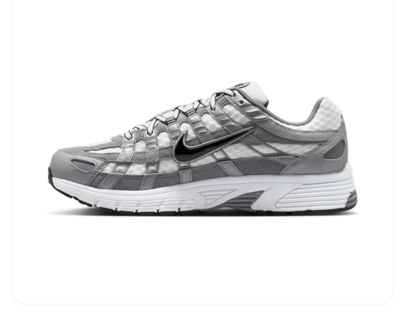 Nike P-6000 Grey & White Mesh Sneakers with Black Swoosh