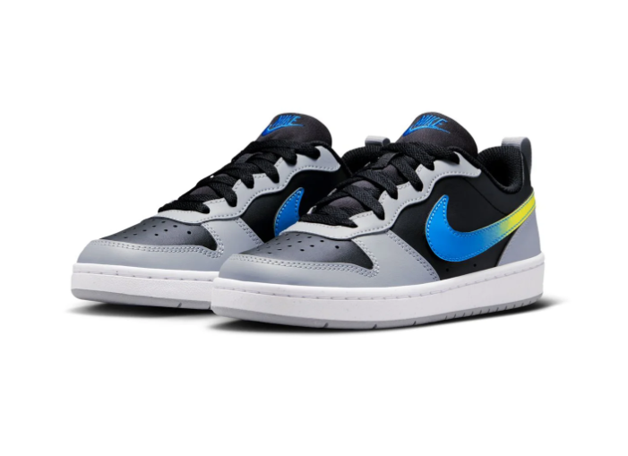 Nike Black & Grey Low-Top Sneakers with Blue-to-Yellow Gradient Swoosh