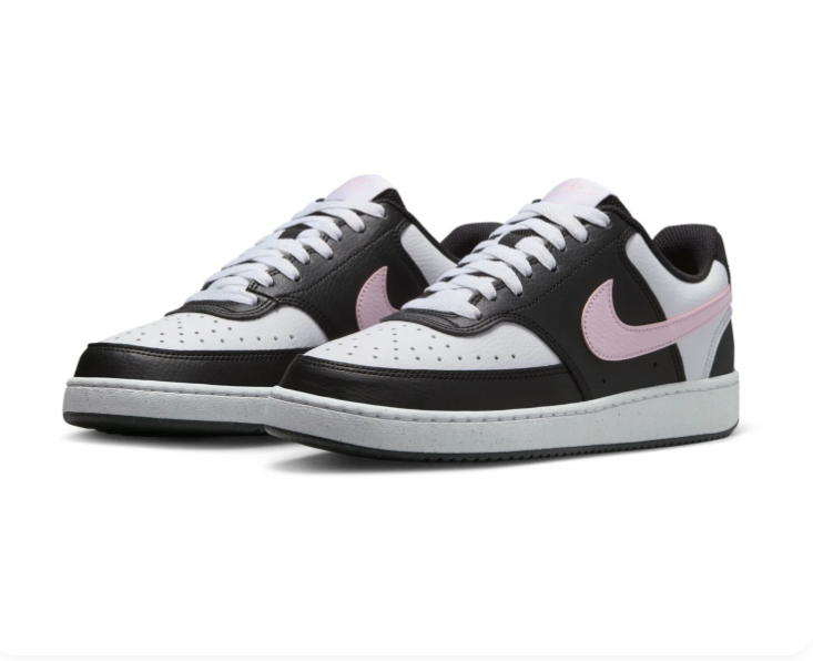 Nike Black & White Low-Top Sneakers with Pale Pink Swoosh