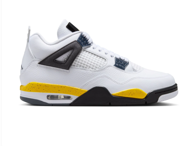 Air Jordan 4 White & Black Sneakers with Yellow Accents