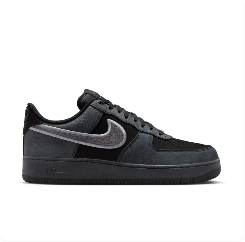 Nike Air Force 1 Black & Charcoal Sneakers with Silver Swoosh