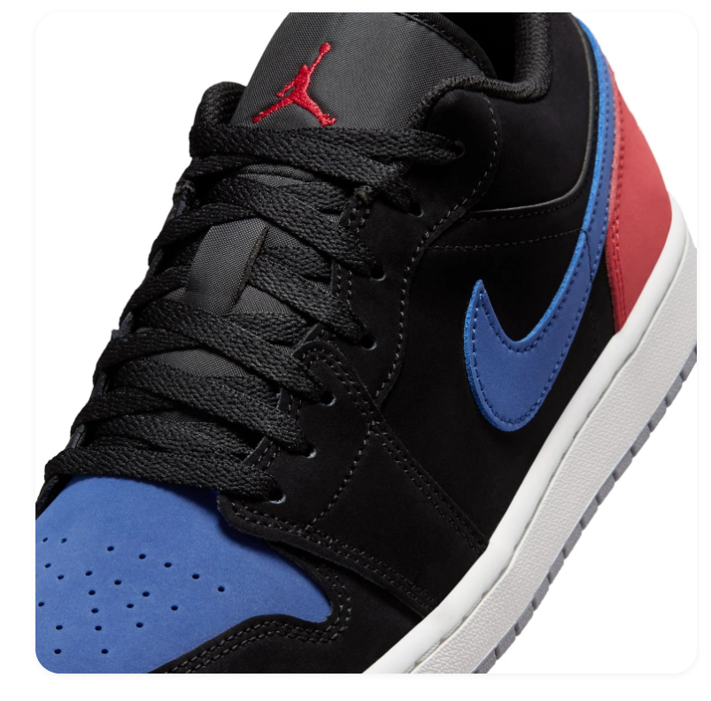 Air Jordan 1 Low Black, Blue & Red Sneakers
