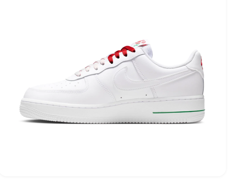 Nike Air Force 1 White Sneakers with Red Rose & Green Accents