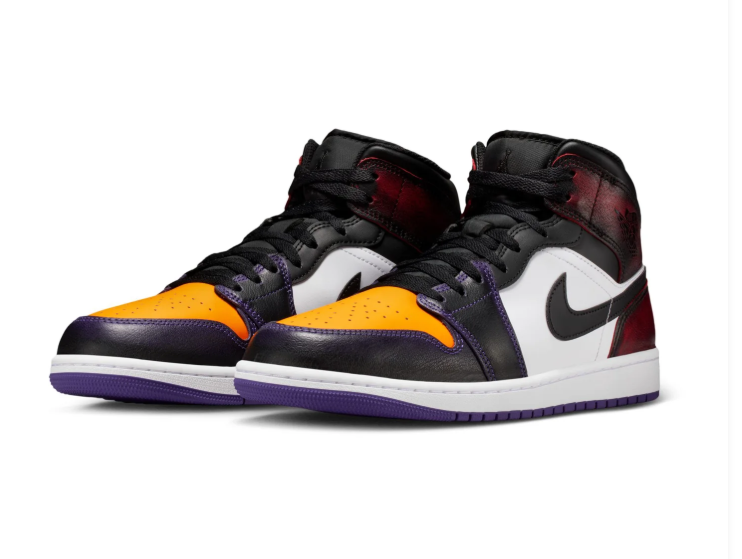 Air Jordan 1 Mid Black & White Sneakers with Gold and Purple Accents