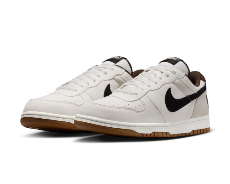 Nike White & Black Low-Top Sneakers with Brown Accents & Gum Sole
