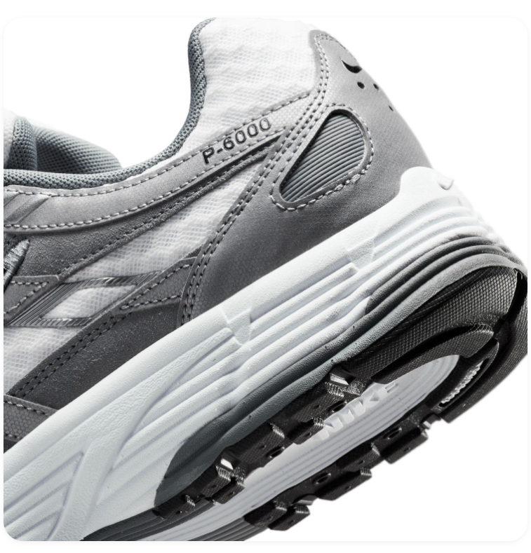 Nike P-6000 Grey & White Mesh Sneakers with Black Swoosh