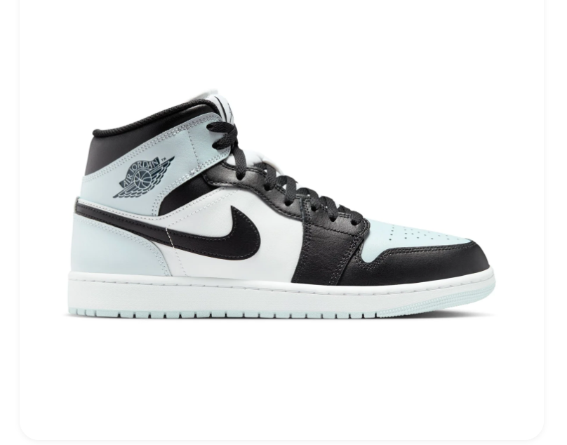 Air Jordan 1 Mid Light Blue, Black & White Sneakers