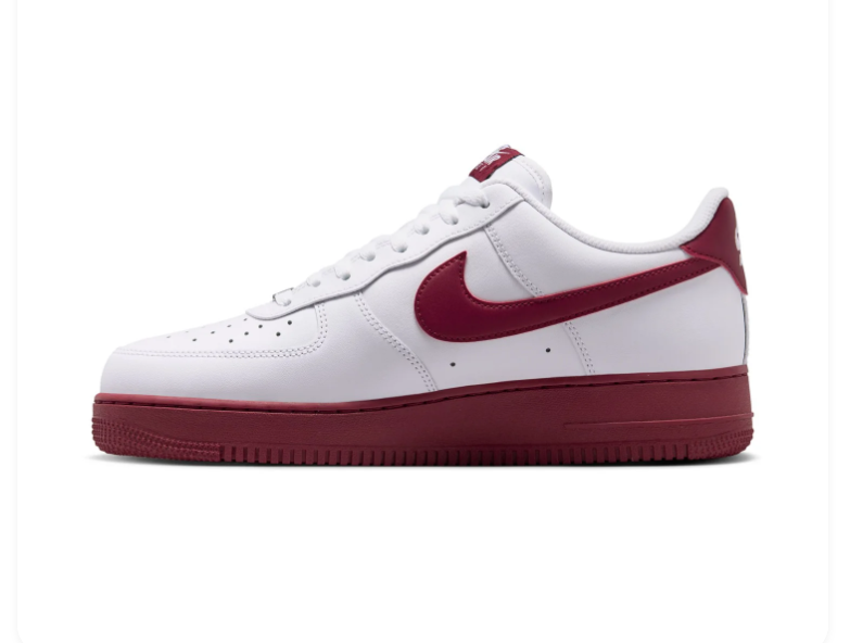 Nike Air Force 1 White & Burgundy Low-Top Sneakers