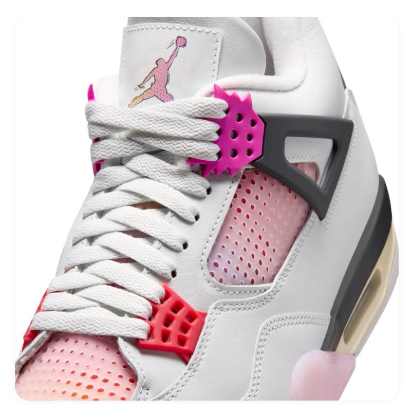 Air Jordan 4 White & Pink Sneakers with Gradient Details