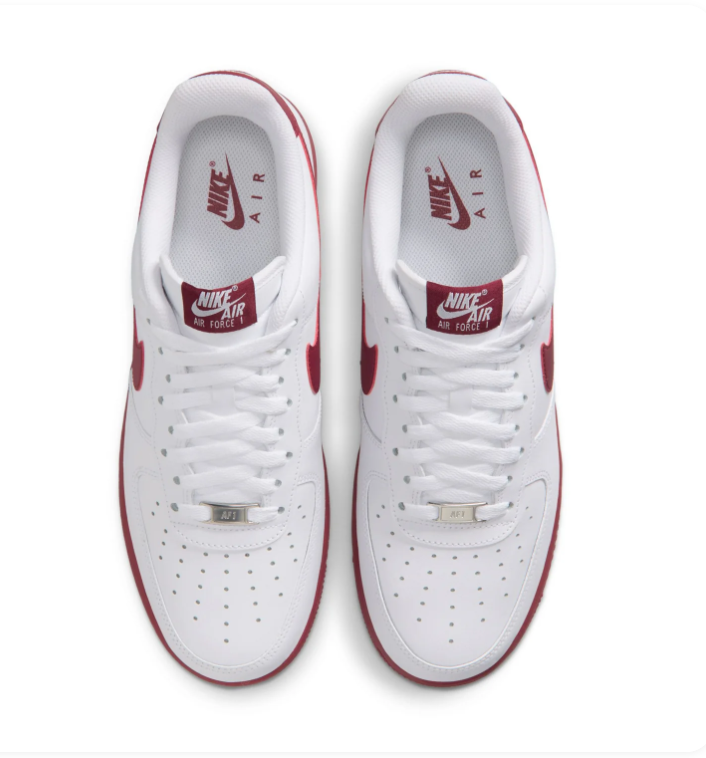 Nike Air Force 1 White & Burgundy Low-Top Sneakers