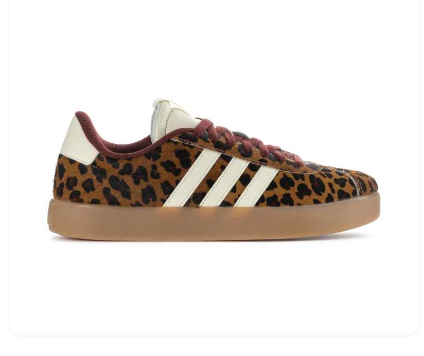 Adidas Leopard-Print Gum-Sole Sneakers with Cream Stripes & Burgundy Laces