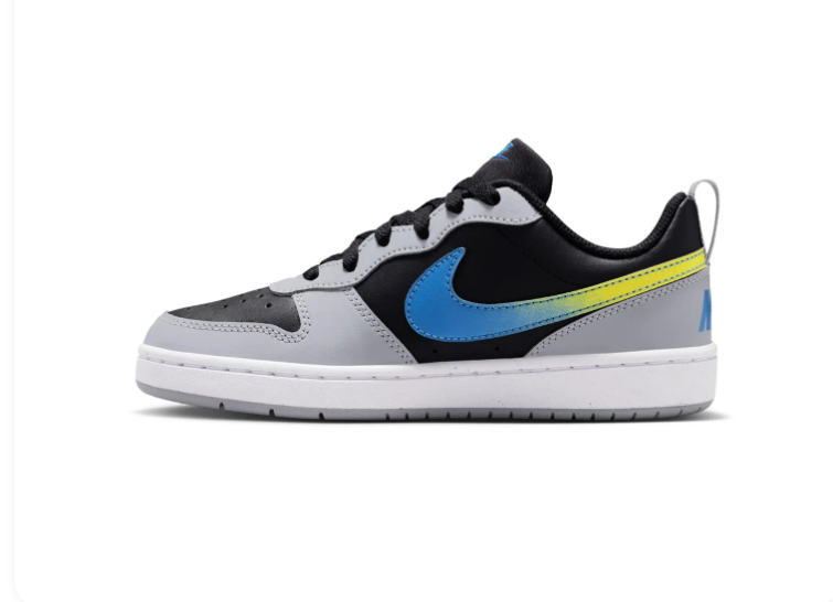 Nike Black & Grey Low-Top Sneakers with Blue-to-Yellow Gradient Swoosh