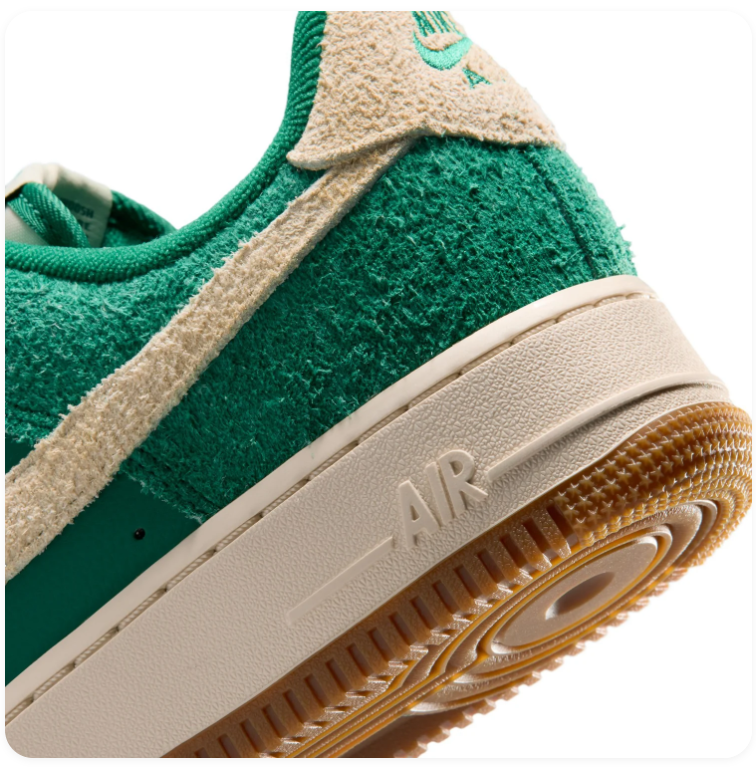 Nike Air Force 1 Green & Cream Gum-Sole Sneakers with Yellow Laces