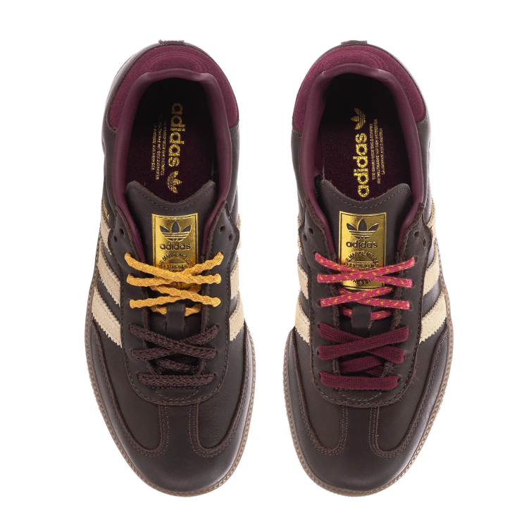 Adidas Samba Dark Brown & Cream Sneakers with Burgundy Accents
