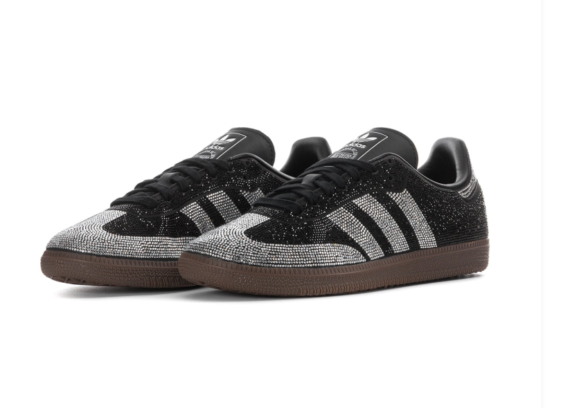Adidas Black & Silver Rhinestone-Style Low-Top Sneakers