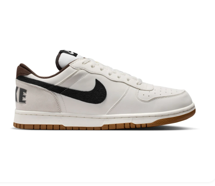 Nike White & Black Low-Top Sneakers with Brown Accents & Gum Sole