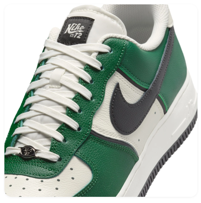 Nike Air Force 1 Green & Cream Sneakers with Black Swoosh