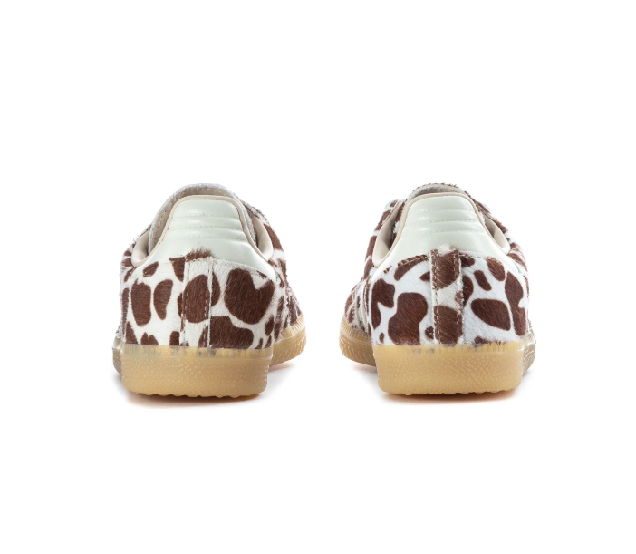 Adidas Brown & Cream Cow-Print Sneakers with Blue Laces