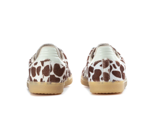 Adidas Brown & Cream Cow-Print Sneakers with Blue Laces