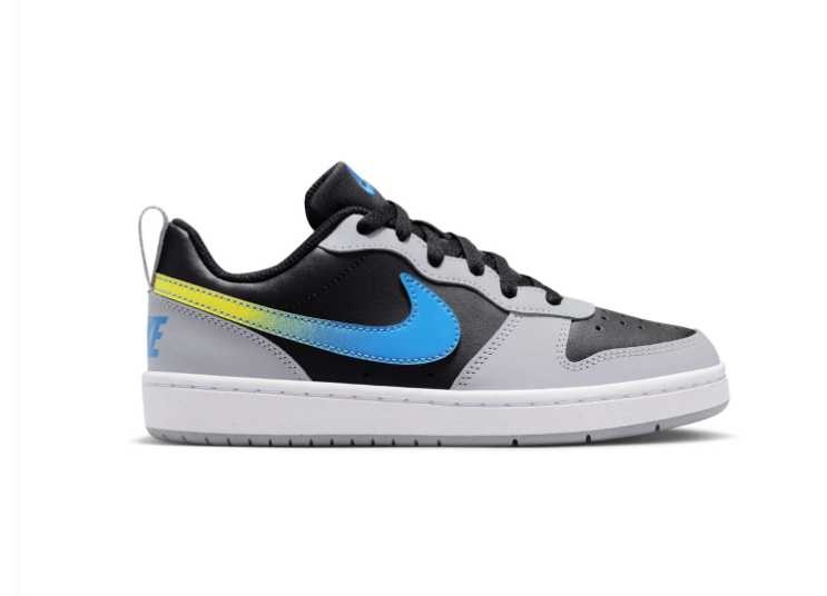 Nike Black & Grey Low-Top Sneakers with Blue-to-Yellow Gradient Swoosh