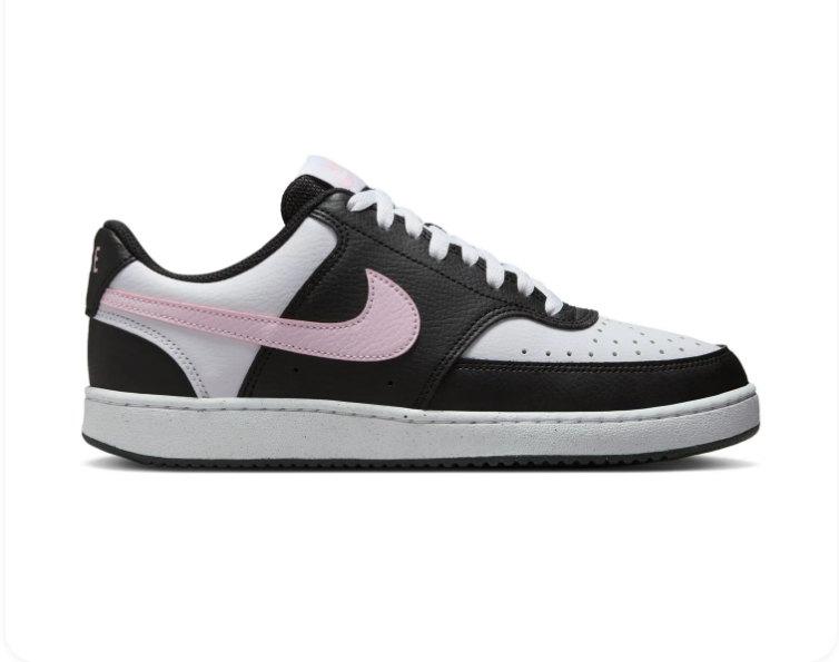Nike Black & White Low-Top Sneakers with Pale Pink Swoosh
