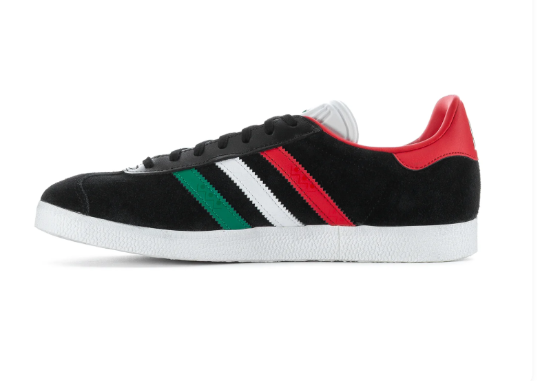 Adidas Gazelle Black Sneakers with Green, White & Red Stripes