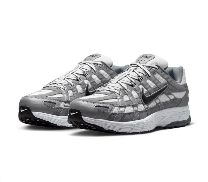 Nike P-6000 Grey & White Mesh Sneakers with Black Swoosh