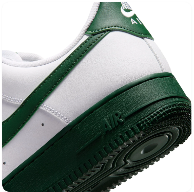 Nike Air Force 1 White & Dark Green Low-Top Sneakers