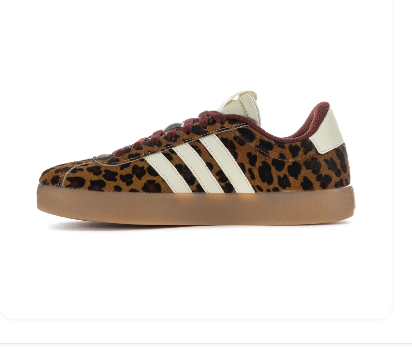 Adidas Leopard-Print Gum-Sole Sneakers with Cream Stripes & Burgundy Laces