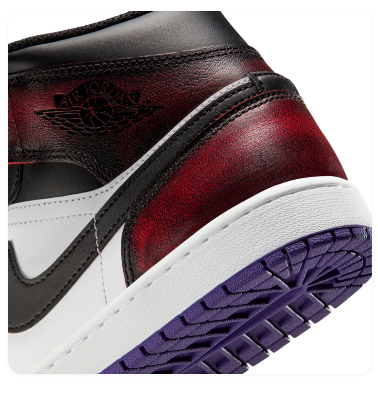 Air Jordan 1 Mid Black & White Sneakers with Gold and Purple Accents