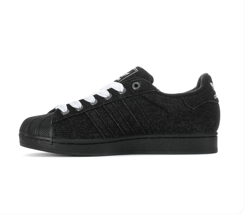 Adidas Superstar Black Textured Shell-Toe Sneakers with White Laces