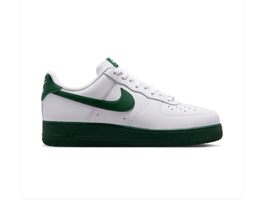 Nike Air Force 1 White & Dark Green Low-Top Sneakers