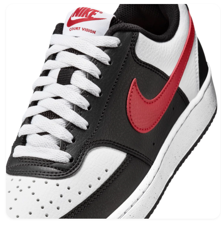 Nike Court Vision Black & White Sneakers with Red Swoosh